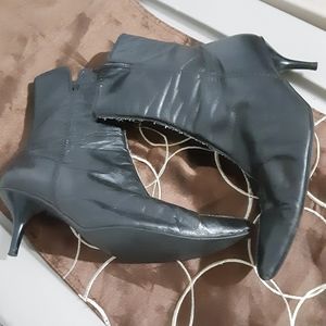 Black leather pointed ankle booties